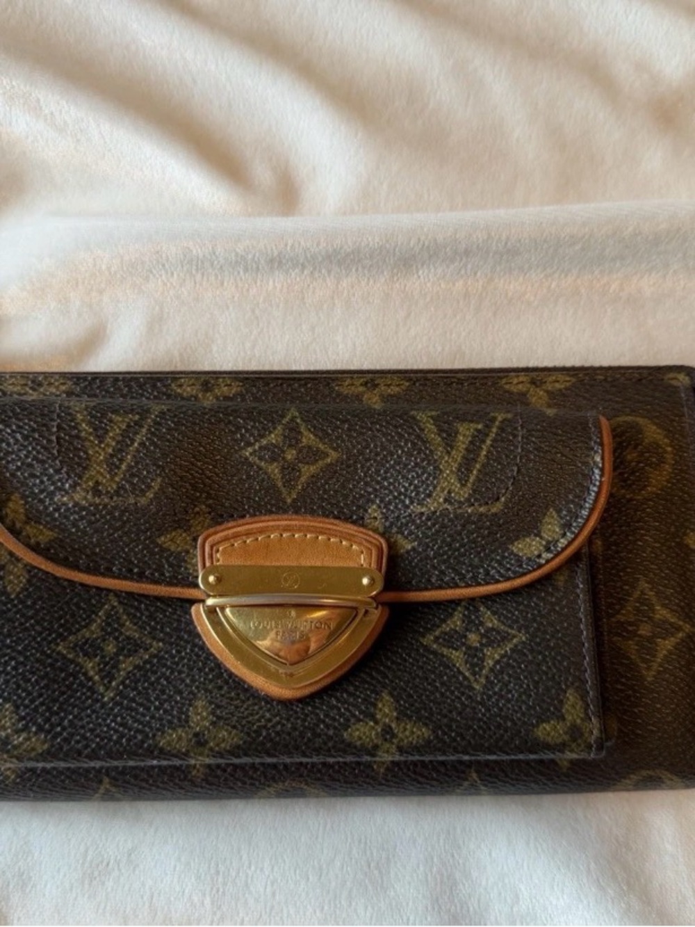 Louis Vuitton Monogram Flap Wallet in Dark Brown with Tan Trim and Gold Hardware